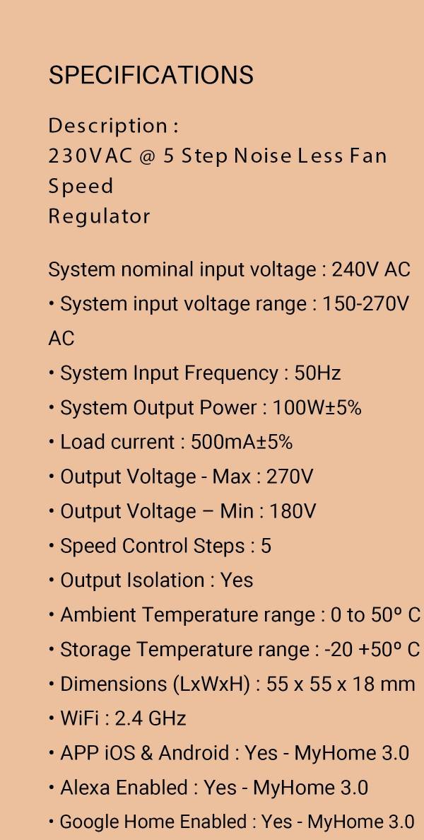 PEBBLE 230 V AC NOISE LESS FAN CONTROLLER